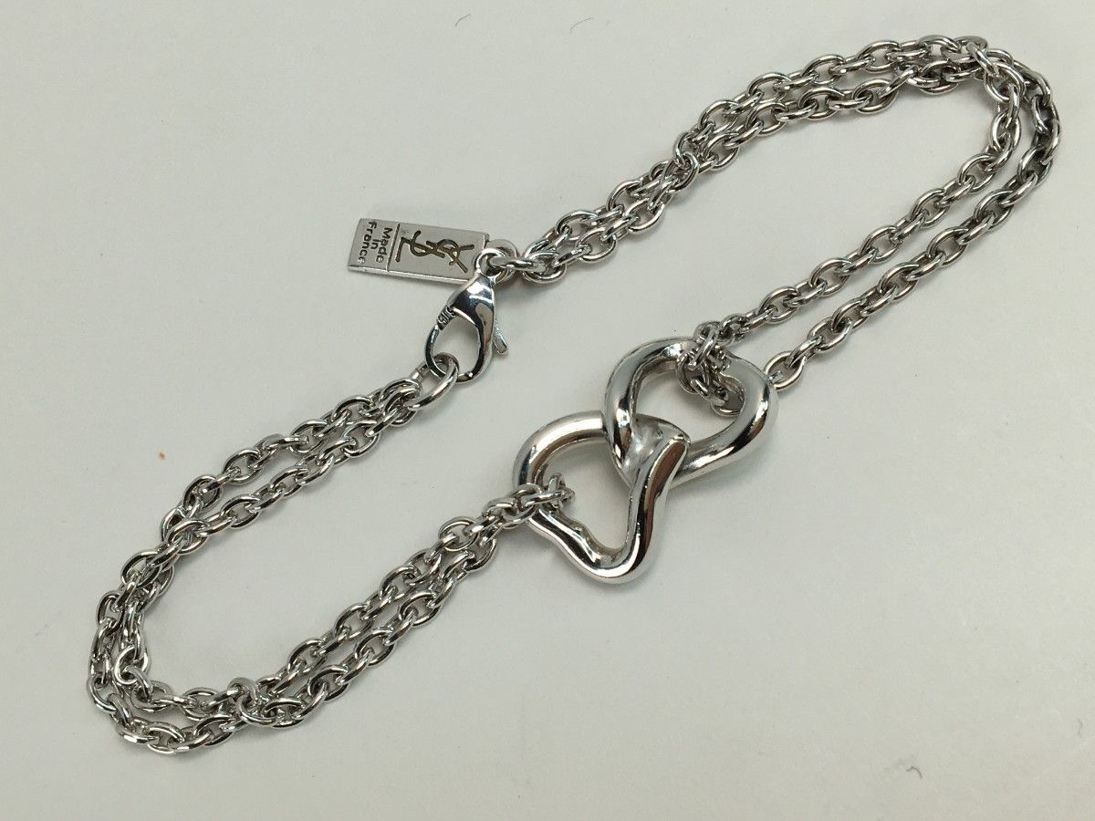 関税込★VIP価格【Saint Laurent】ハート チェーン ブレスレット v1033 希少レア 極美品 イブサンローラン ブレスレット ハート