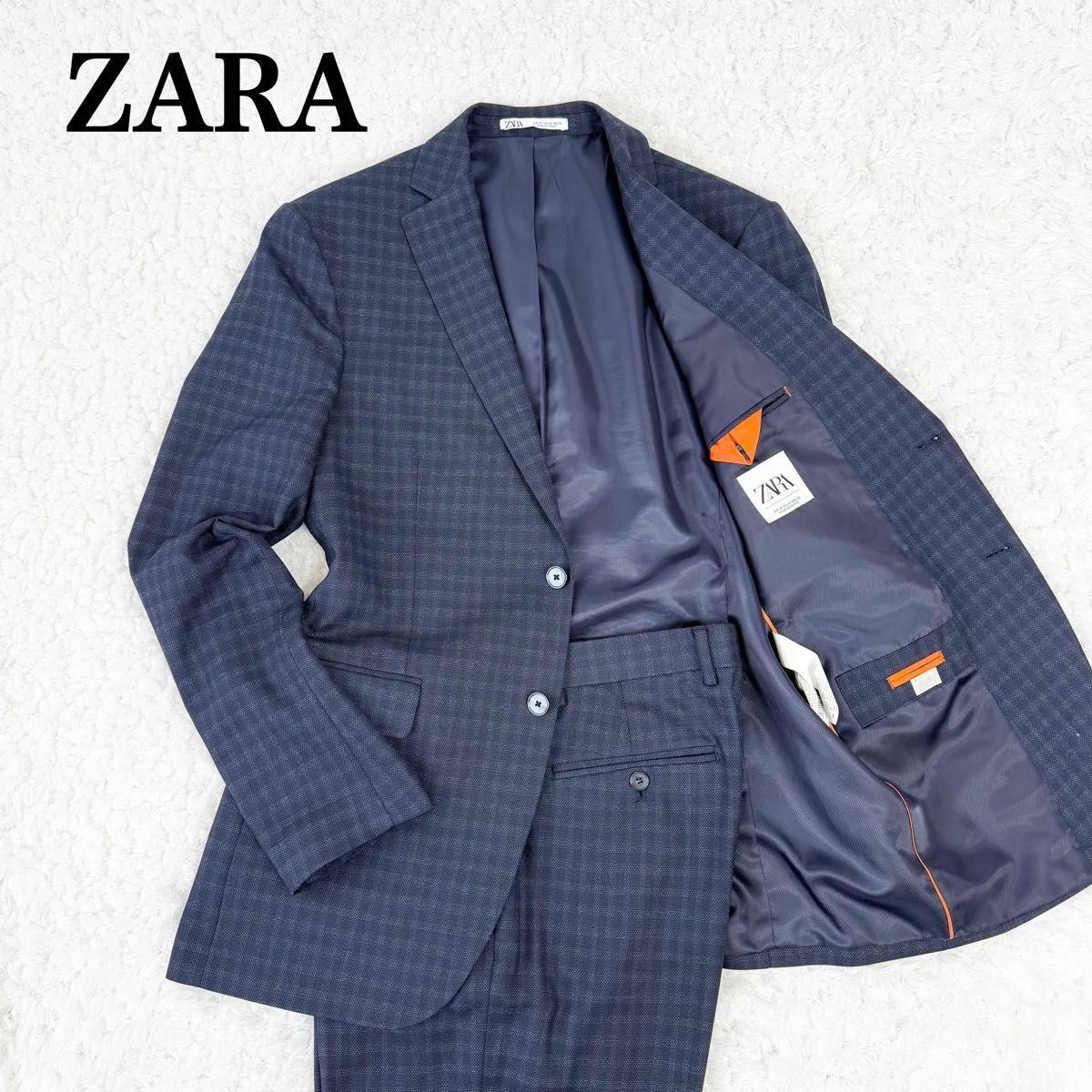 極美品】ZARA ザラ セットアップ スーツ チェック ネイビー 極美品】ZARA ザラ セットアップ スーツ チェック ネイビー