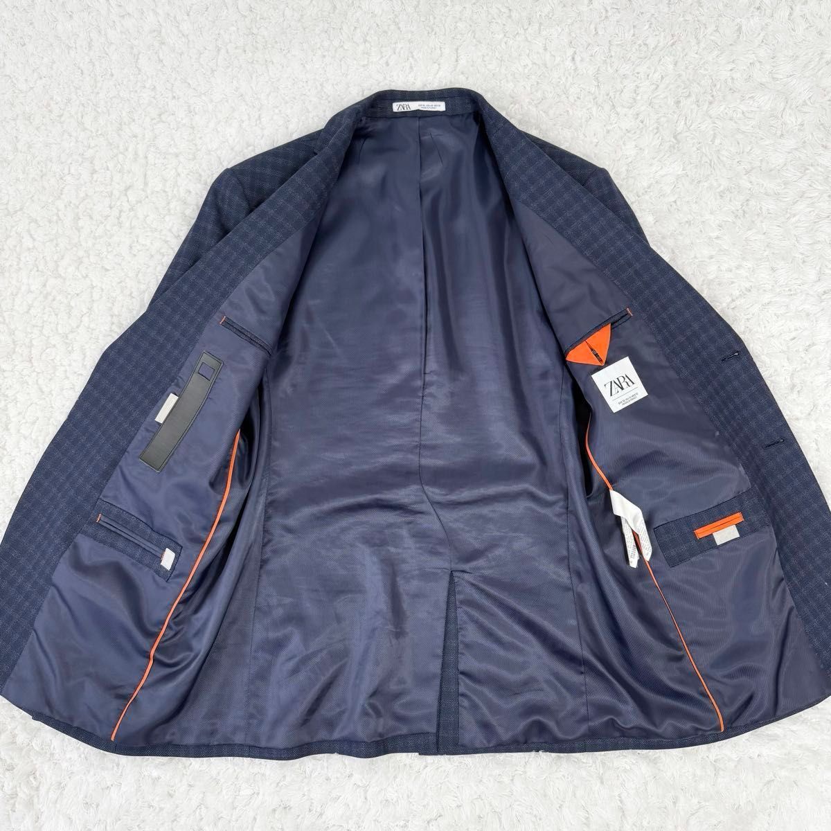 極美品】ZARA ザラ セットアップ スーツ チェック ネイビー 極美品】ZARA ザラ セットアップ スーツ チェック ネイビー