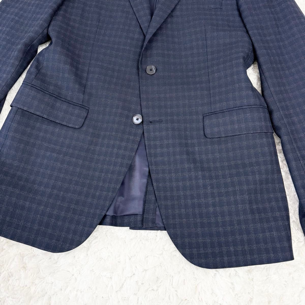極美品】ZARA ザラ セットアップ スーツ チェック ネイビー 極美品】ZARA ザラ セットアップ スーツ チェック ネイビー
