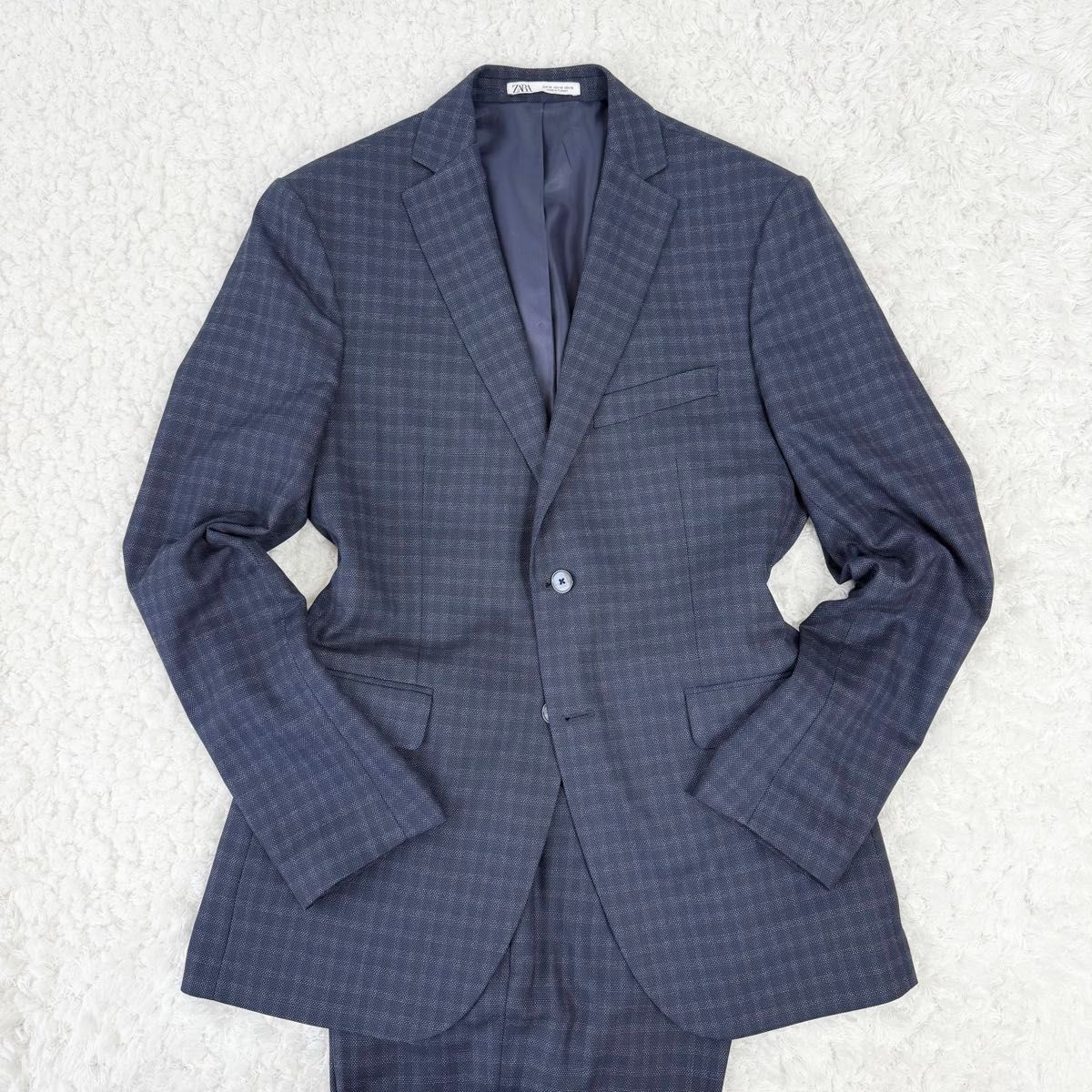 極美品】ZARA ザラ セットアップ スーツ チェック ネイビー 極美品】ZARA ザラ セットアップ スーツ チェック ネイビー