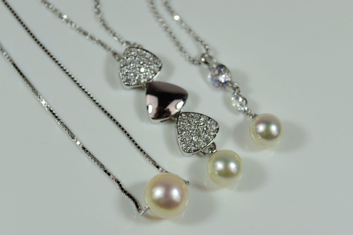 ワンピなど最旬ア! 本真珠 美品 K14 SILVER 11.8g ネックレス3本纏めて アコヤ真珠
