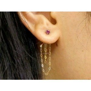 ピアス レディース 揺れる バックキャッチピアス ルビー チェーン