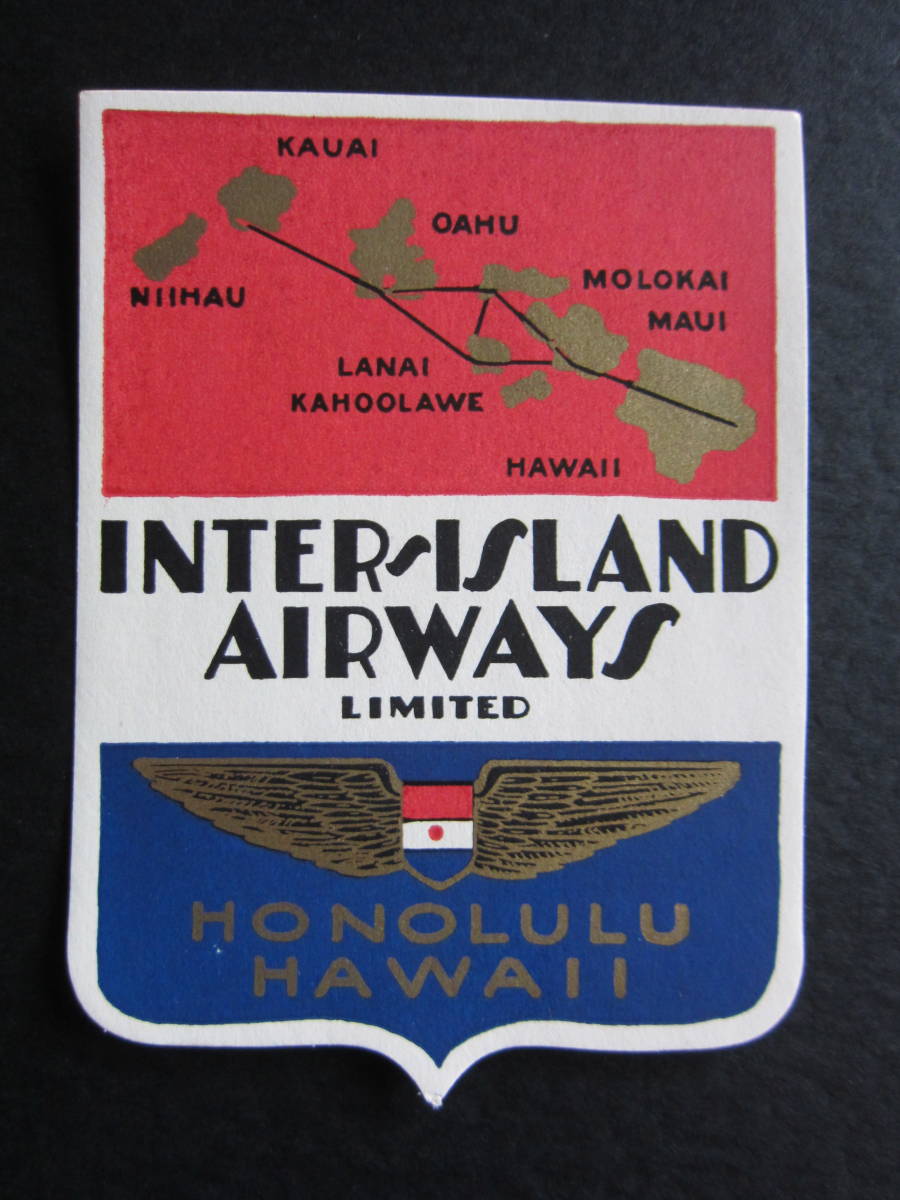 インターアイランド航空■ハワイアン航空■ホノルル■オールドハワイ■ラゲッジラベル■1940's初頭_画像1