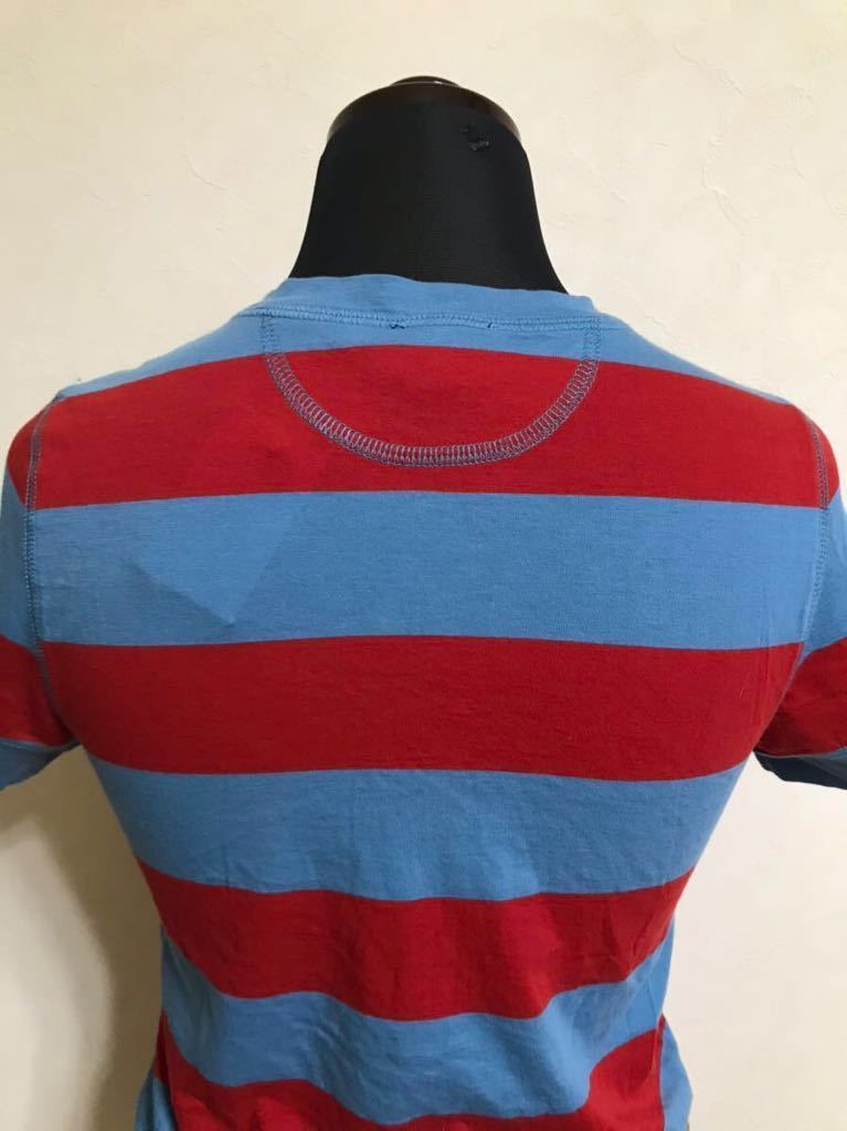 [ new goods ] RALPH LAUREN RUGBY Ralph Lauren rugby lady's border Henley neckline T-shirt tops US size M short sleeves light blue red 