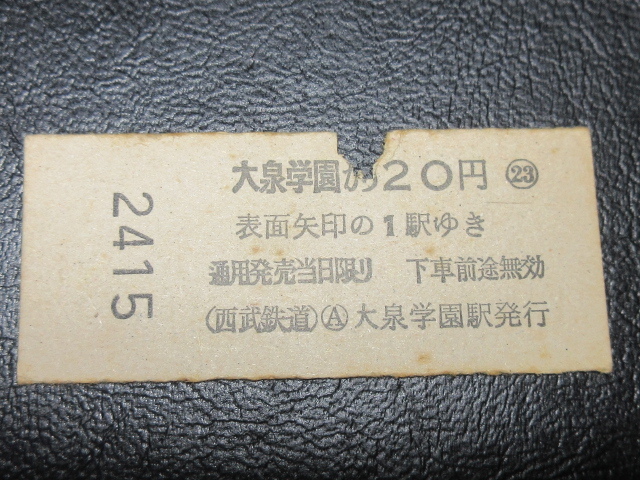 国鉄乗車券・硬券『昭和42年7月24日「42724・西武鉄道」ひばりヶ丘←[大泉学園]→中村橋・20円区間・回数式乗車券』キップ切符★ＪＮＲ342_画像3