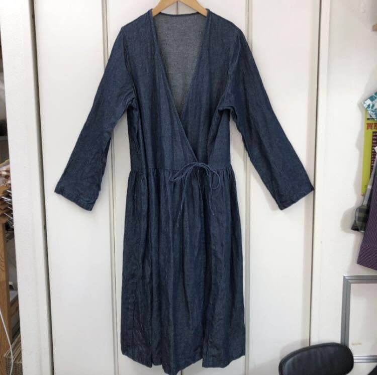 美品!nest Robe リネン インディゴ染め カシュクール ワンピース vsv