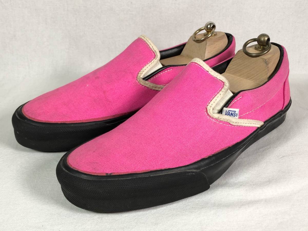 超希少 《 Good Condition / Black / Pink 》 80s 美品【 VANS ビンテージ ブラック × ピンク スリッポン 9.5 アメリカ製 】_画像2