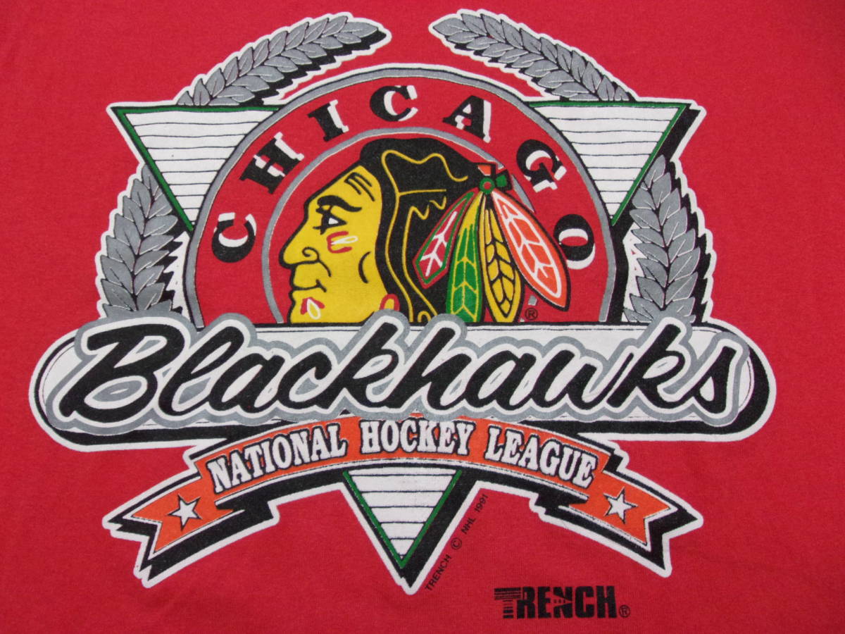 90's NHL Chicago Blackhawks Tシャツ L 90年代 USA製 シカゴ ブラックホークス US古着 トップス アイスホッケー スポーツ インディアン_画像4
