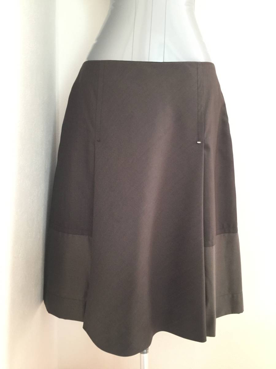  beautiful goods *MAXMARA Max Mara SPORT MAX Sports Max lady's tuck flair skirt 42 large size silk . brown group 