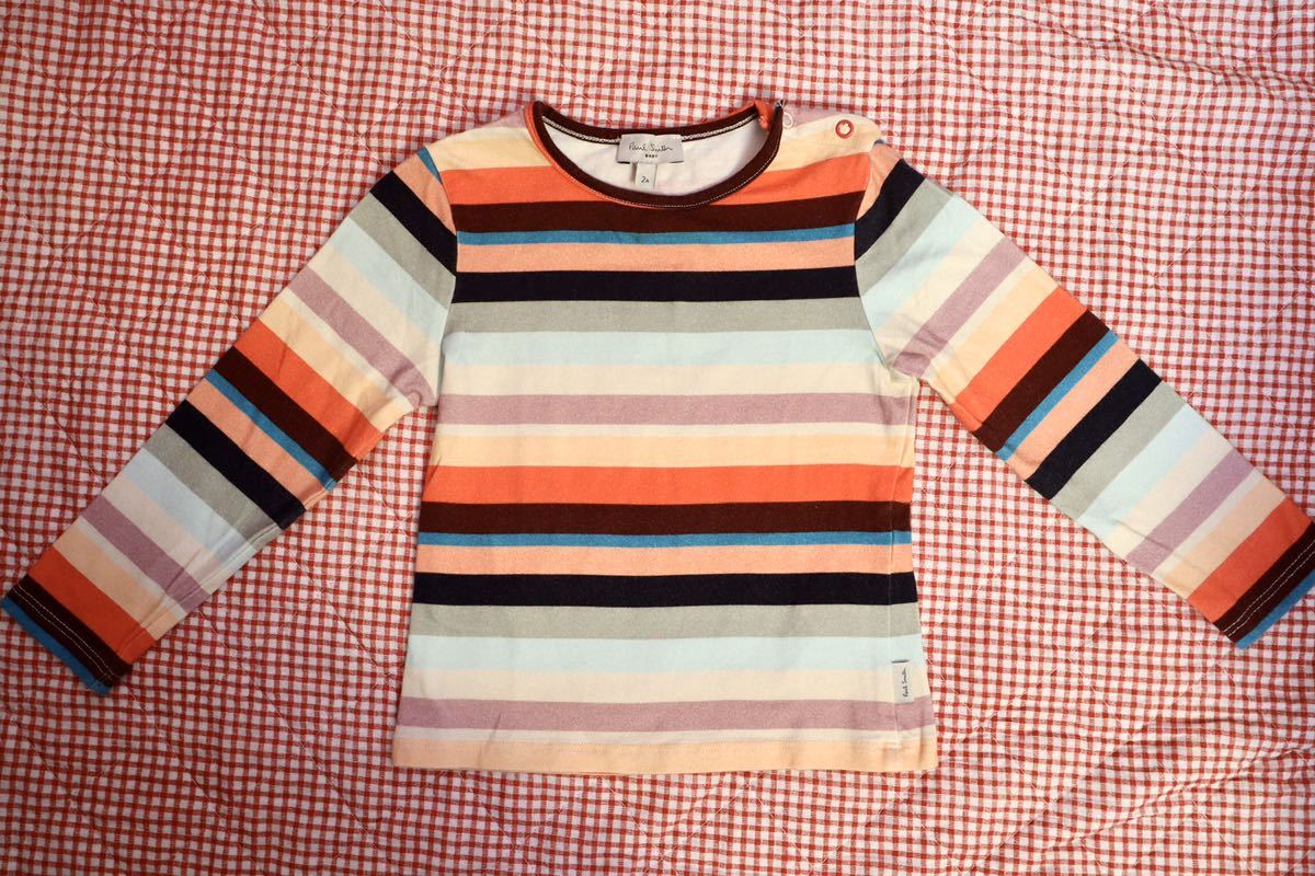 ポールスミスベビー PaulSmithBABY 2A 1.2歳サイズ ロンT マルチストライプ セットアップ 動物プリント レギンス ベビー古着 シミあり_画像2