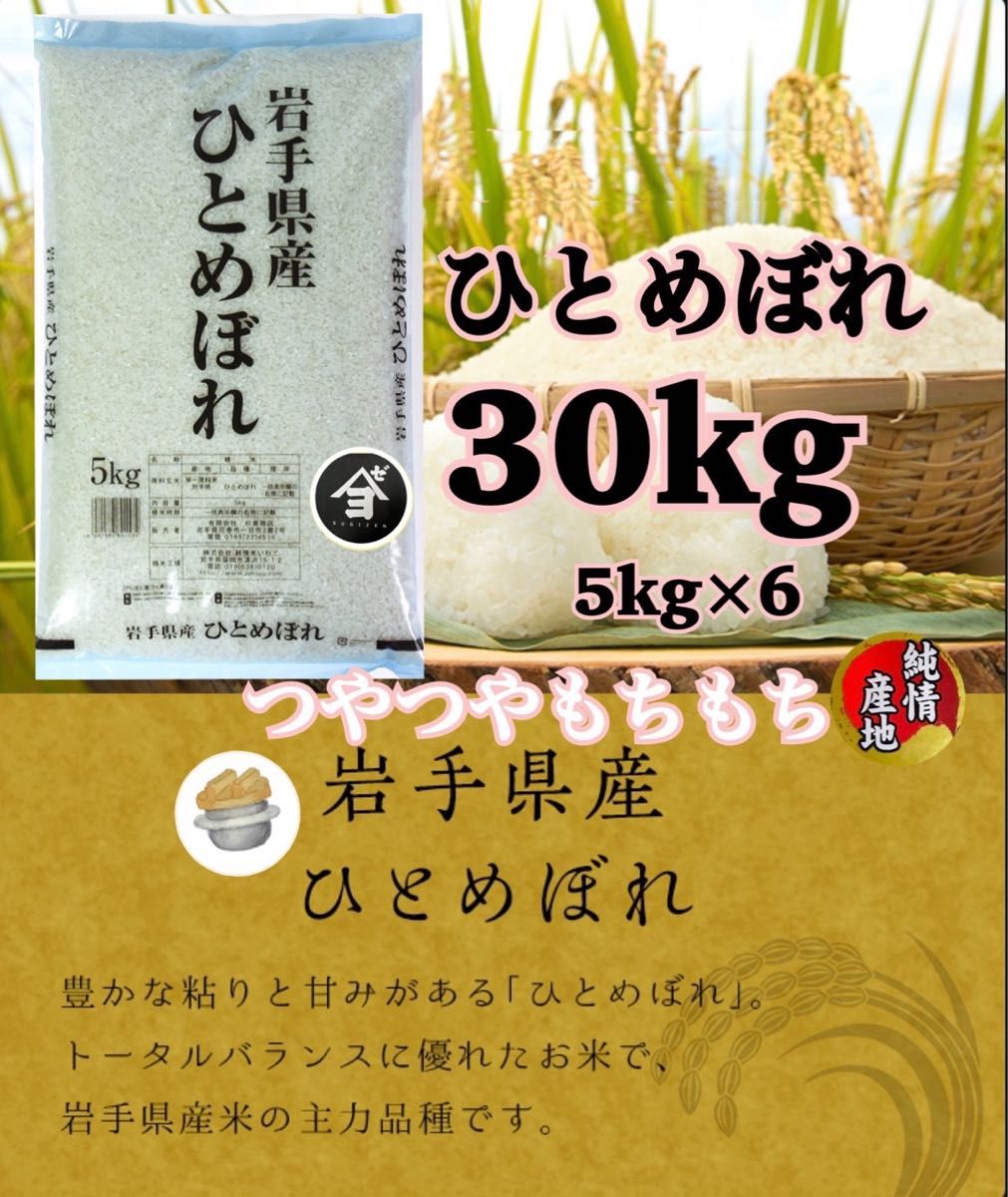 米 白米 精米【令和6年産岩手県産ひとめぼれ30kg】5kg×6 岩手の代表品種でございます♪モチモチ柔らか♪