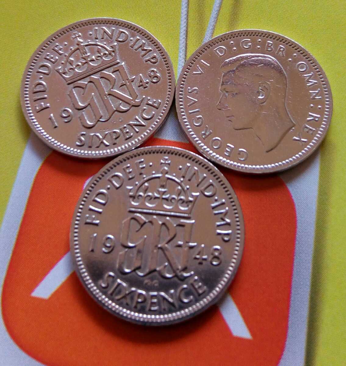 イギリス 1948年 ラッキー6ペンス 3枚セット 英国コイン ジョージ王美品です綺麗にポリッシュされていてピカピカのコインです。_画像1