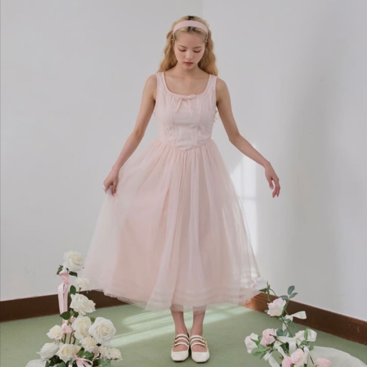 【専用】ballerina tulle quilting onepiece Treat rself ”Ballerina” corset tulle long one-piece(pink