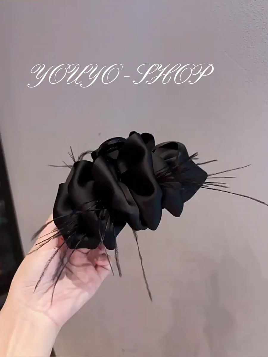 髪飾り ヘアクリップ 黒 ブラック シフォン シュシュ ハンドメイド 髪留めクリップ バンスヘアクリップ