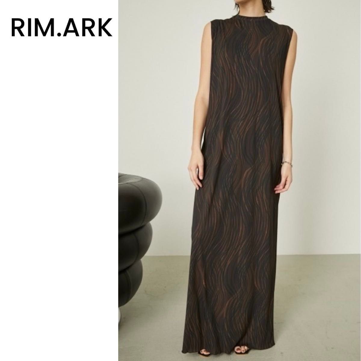 RIM.ARK リムアーク 22SS The motion feel N S OP ロングワンピース ノースリーブ 柄ブラウン