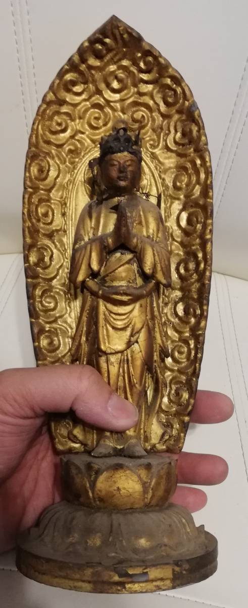 室町~桃山時代 木彫 塗金 観音像 置物 細密彫刻 仏像 仏教美術 骨董品