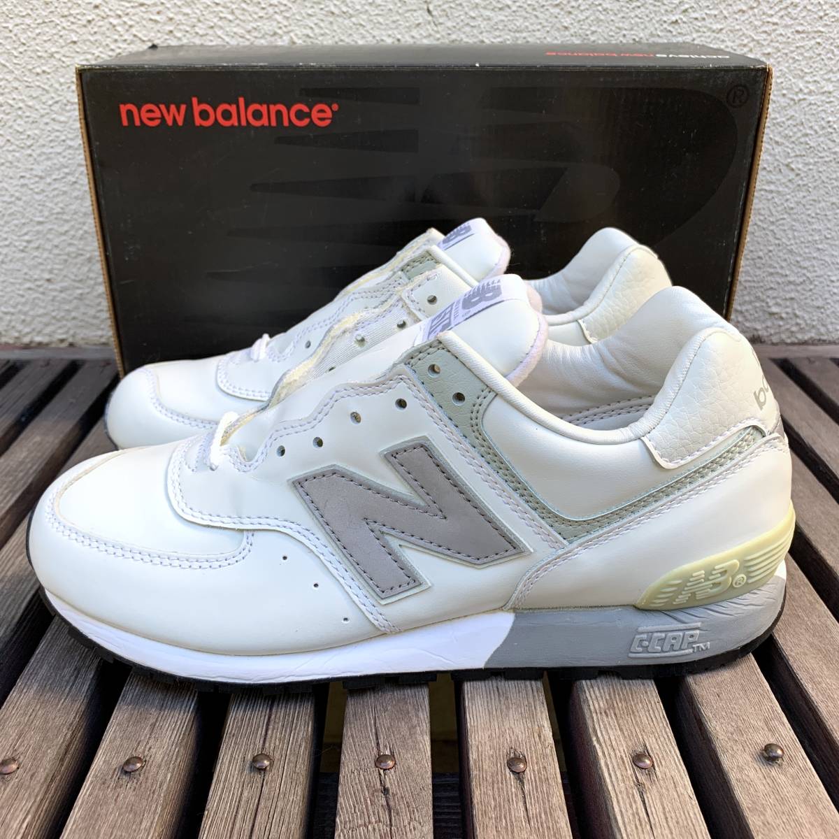 デッドストック USA製 NEW BALANCE M576W WHITE US6.5D 24.5cm ガラスレザー ビンテージ アメリカ米国製 白 ホワイト×グレー スニーカー_画像1