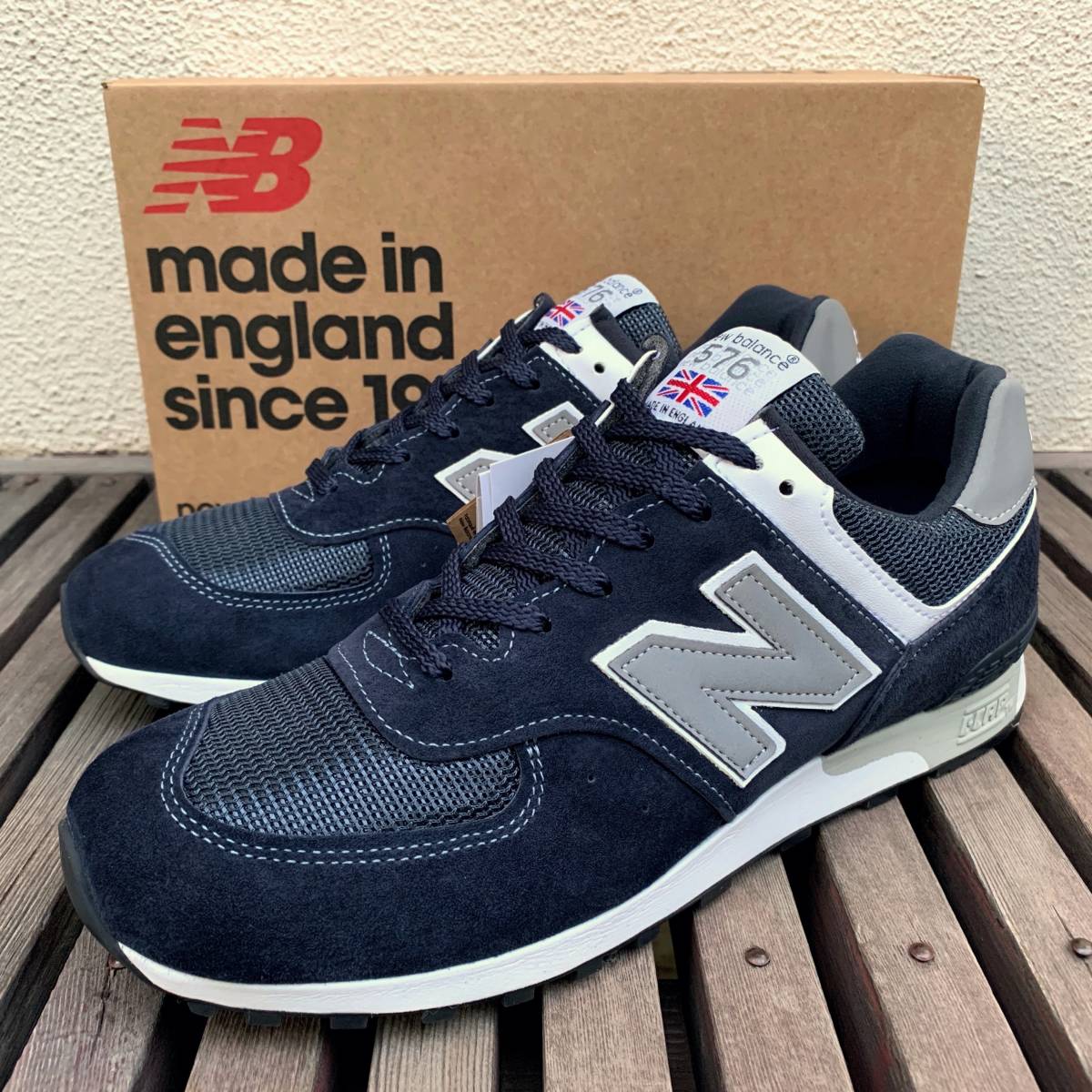 国内正規品 UK製 NEW BALANCE M576PMN NAVY×GRAY×WHITE US7.5D 25.5cm スウェード 新品イギリス製 英国製 紺 ネイビー×グレー×ホワイト