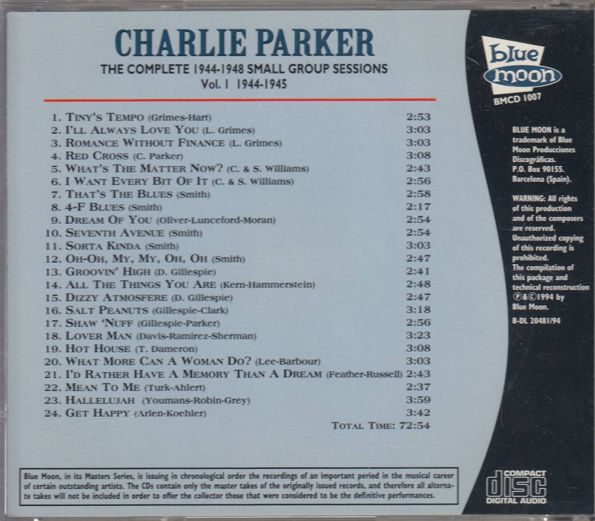 輸 Charlie Parker The Complete 1944-1948 Small Group Sessions, Vol. 1 1944-1945◆規格番号■BMCD-1007◆送料無料■即決●交渉有_画像2