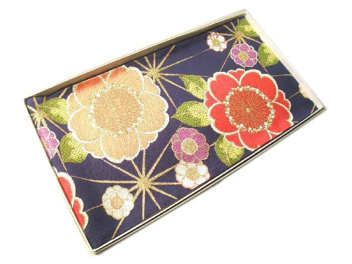 袋帯 正絹 hu540 西陣 麻の葉花文様 紺金 大光 お仕立て付き 新品 送料