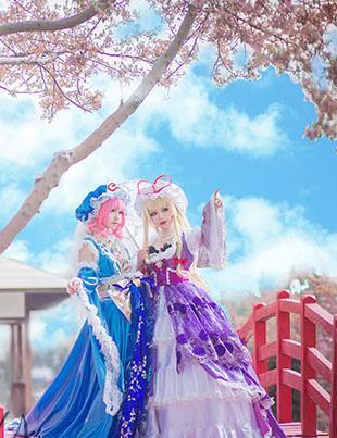 コスプレ衣装 東方Project 八雲紫 西行寺幽々子 1着風(ウィッグ 靴別売り)_画像3