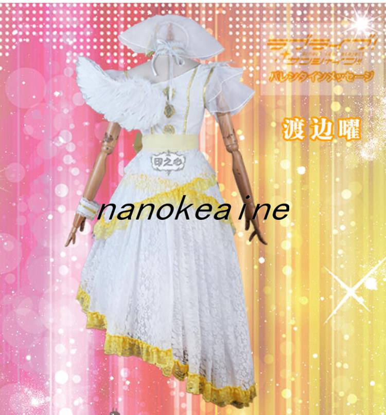 実物撮影◆◆『ラブライブ!サンシャイン!!』6周年記念 コンサートバージョン Next SPARKLING 渡辺曜☆コスプレ衣装+羽飾り風 2