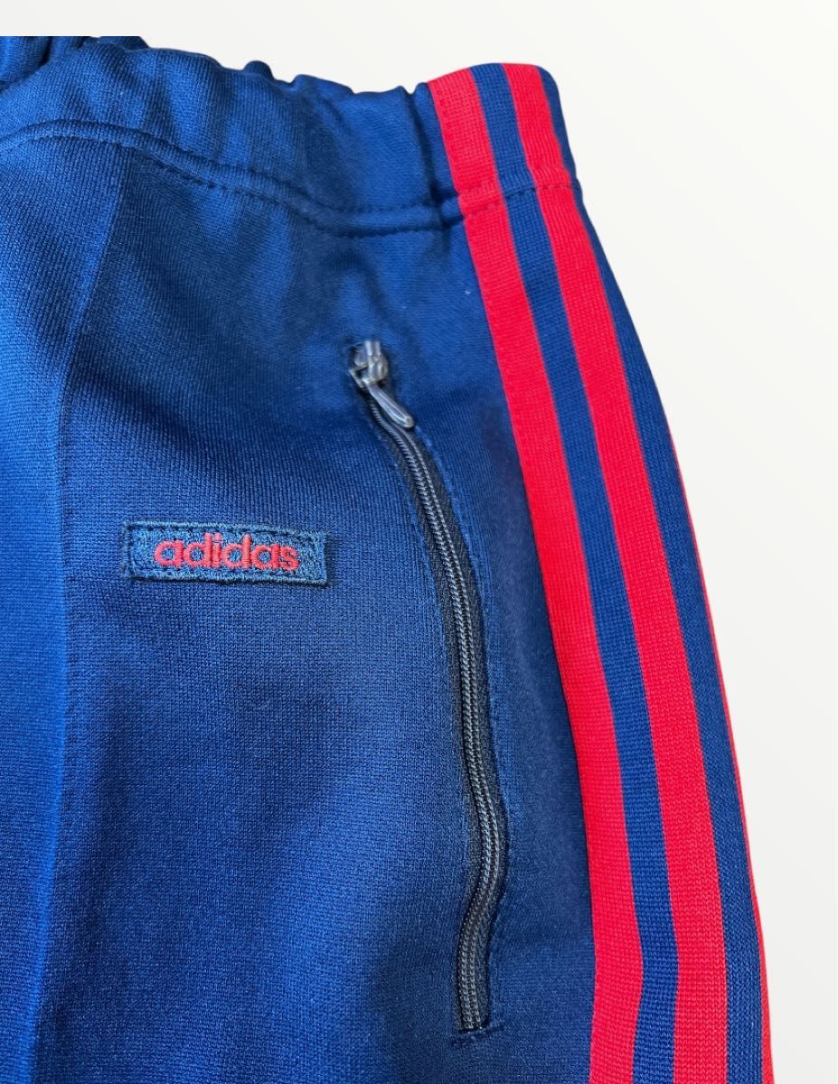 お歳暮 2024 adidas アディダス デサント製 ジャージ下 紺×赤 S 80's アディダス