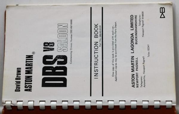 ASTON MARTIN DBS V8 Instruction book английская версия 