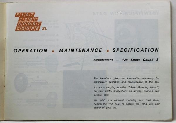 Fiat 128 Sport coupe OWNER HANDBOOK English version 