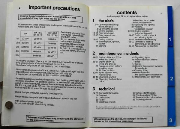 CITROEN BX/14/16 1983 OWNERS MANUAL