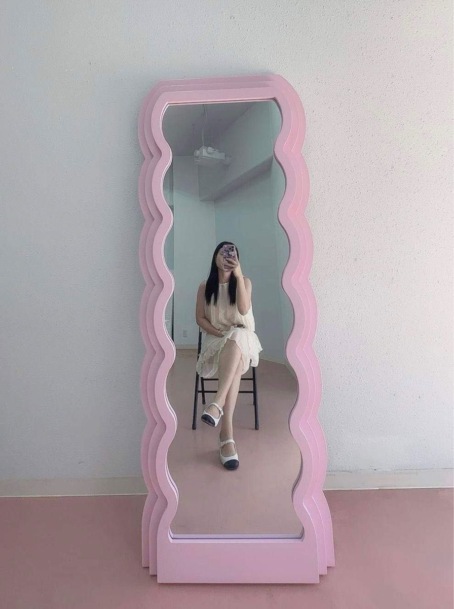 ピンク色 LED付姿見鏡 立て掛け鏡 ミラー 全身鏡 160cm x 60cm ピンク色 LED付姿見鏡 立て掛け鏡 ミラー 全身鏡 160cm x 60cm