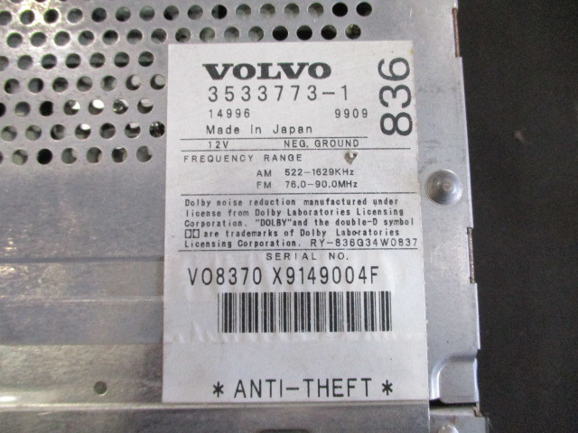 # Volvo V40 cassette tape deck CD changer magazine code wiring used 3533773 9166800 part removing equipped audio speaker #