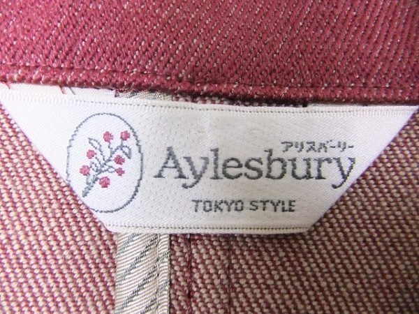 Aylesbury アリスバーリー サイズ9号 レディース テーラードジャケット 3つボタン 長袖 裏地無し ウール×綿×ポリウレタン えんじ色 赤系_画像2