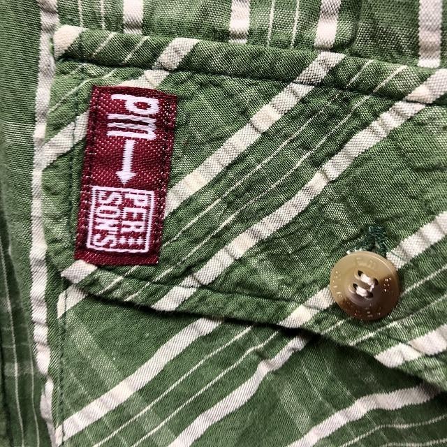 PM by PERSON'S パーソンズ Mサイズ メンズ クレープシャツ ボタンダウン チェック柄 両胸ポケット 半袖 綿100% グリーン×ホワイト 緑×白_画像4