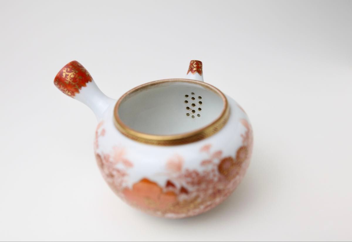 今季一番 名工 九谷焼 金城竜山 煎茶道具 急須 赤絵秋草 金彩 九谷竜山 工芸品