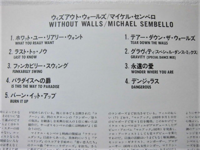 国内盤 / Michael Sembello / Without Walls / Richard Rudolph, Bobby Caldwell, Tata Vega, Kimiko Kasai, Marilyn Scott, Stevie Wonder_画像3