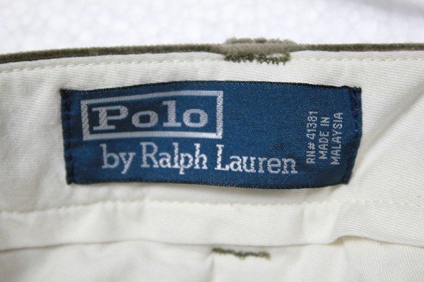 00's ポロラルフローレン 2タック 太畝 コーデュロイパンツ ダークカーキ系 (34/34) 00年代 旧タグ Polo Ralph Lauren_画像8