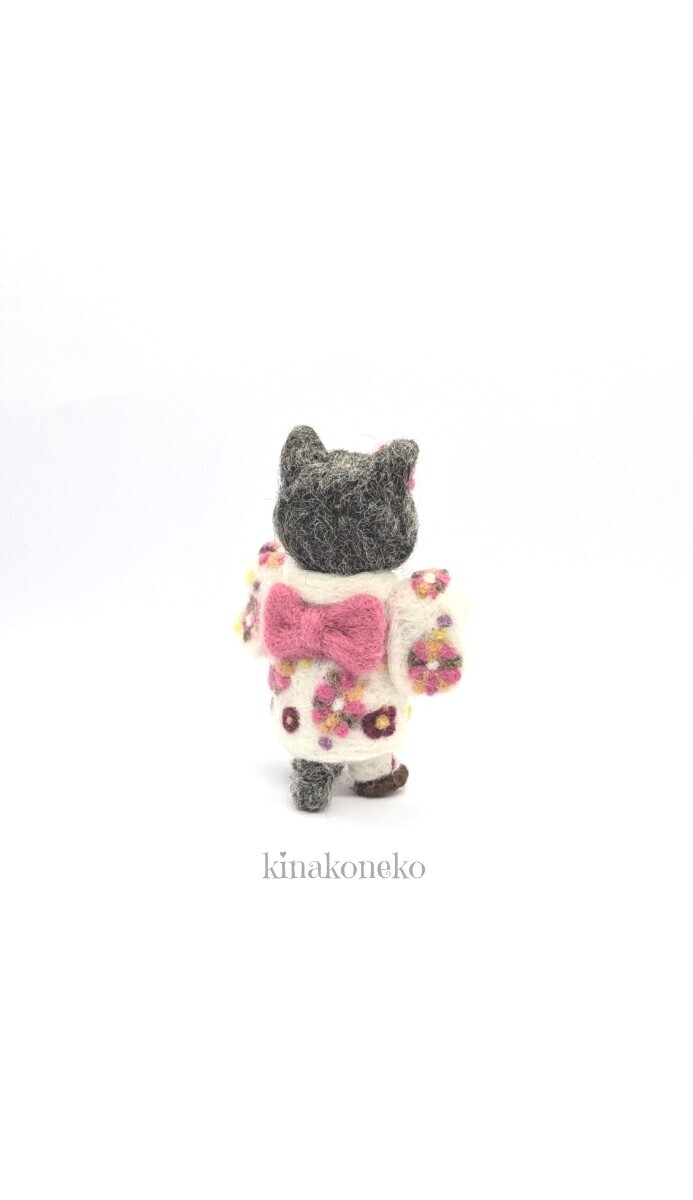 猫 約7.5cm 和風猫 羊毛フェルト ハンドメイド kinako 猫 約7.5cm 和風猫 羊毛フェルト ハンドメイド kinako