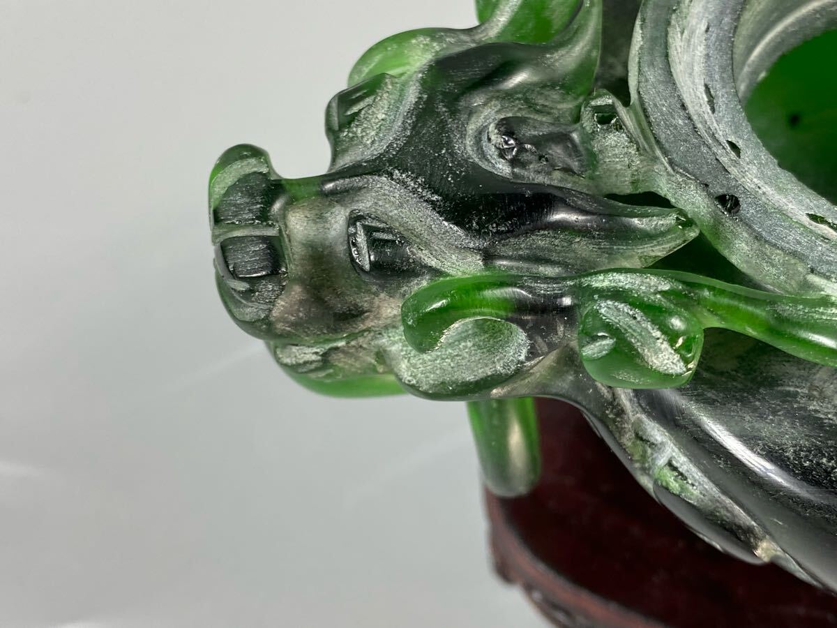 福蔵】中国古玩 香炉 唐木台付 和田玉碧玉 瑠璃 翡翠 置物 彫刻 福蔵】中国古玩 香炉 唐木台付 和田玉碧玉 瑠璃 翡翠 置物 彫刻