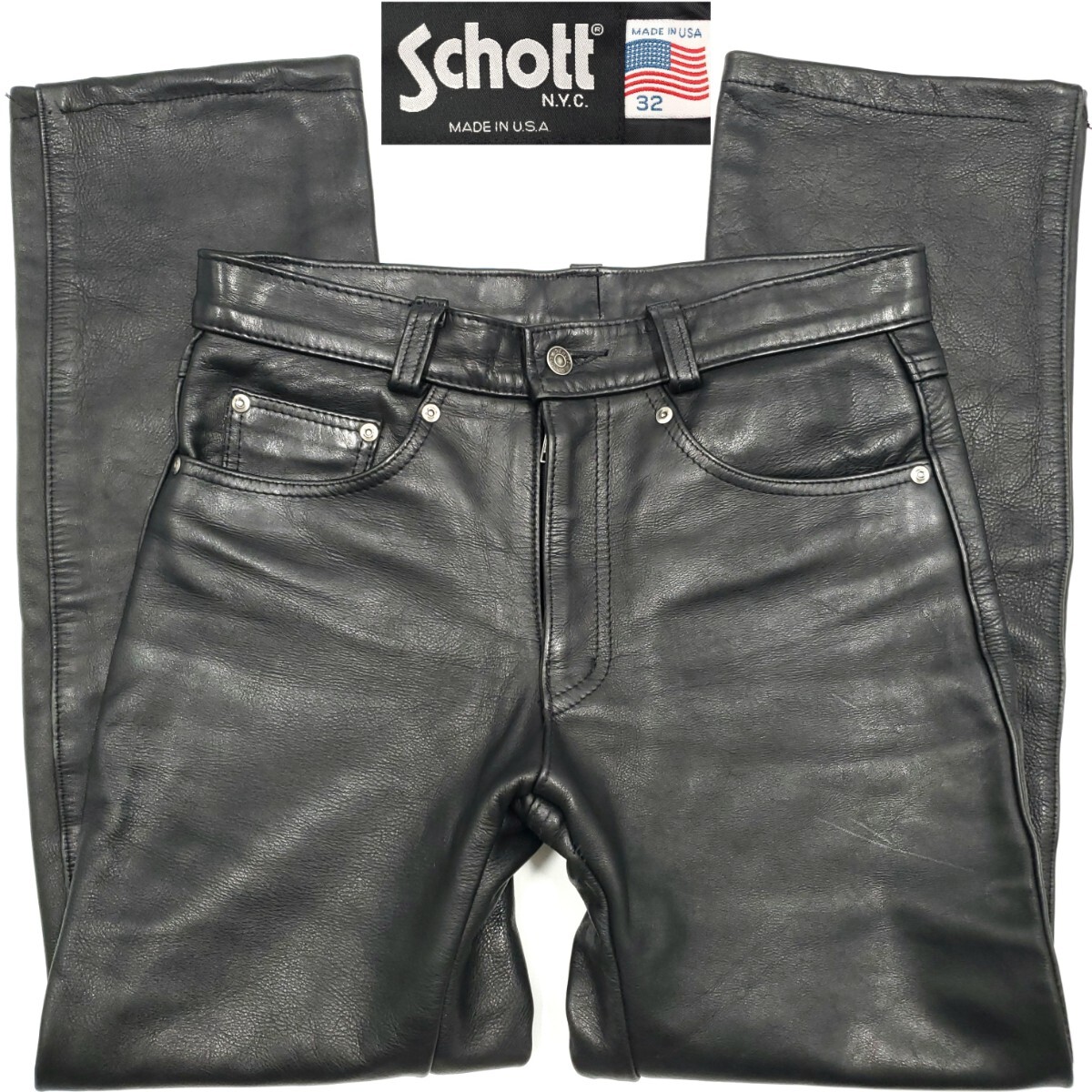 希少ゴールデンサイズW32 Schott USA製レザーパンツ#600黒 希少ゴールデンサイズW32 Schott USA製レザーパンツ#600黒