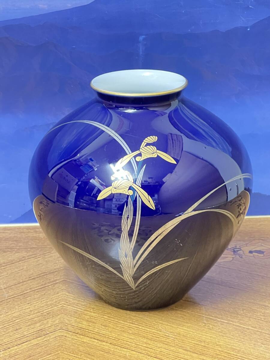日本 香蘭社 陶器製 高級花瓶 直径18x高さ18cm 花器 いけばな