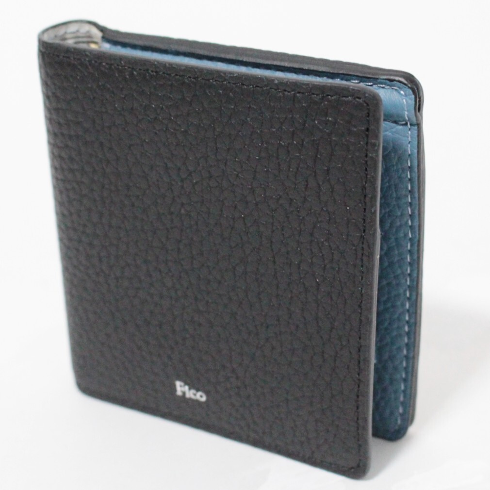 新品 フィーコ ファッチェ シュリンクレザー 小銭入れ付 マネークリップ 二つ折り財布 黒　Ｋ4230_画像2