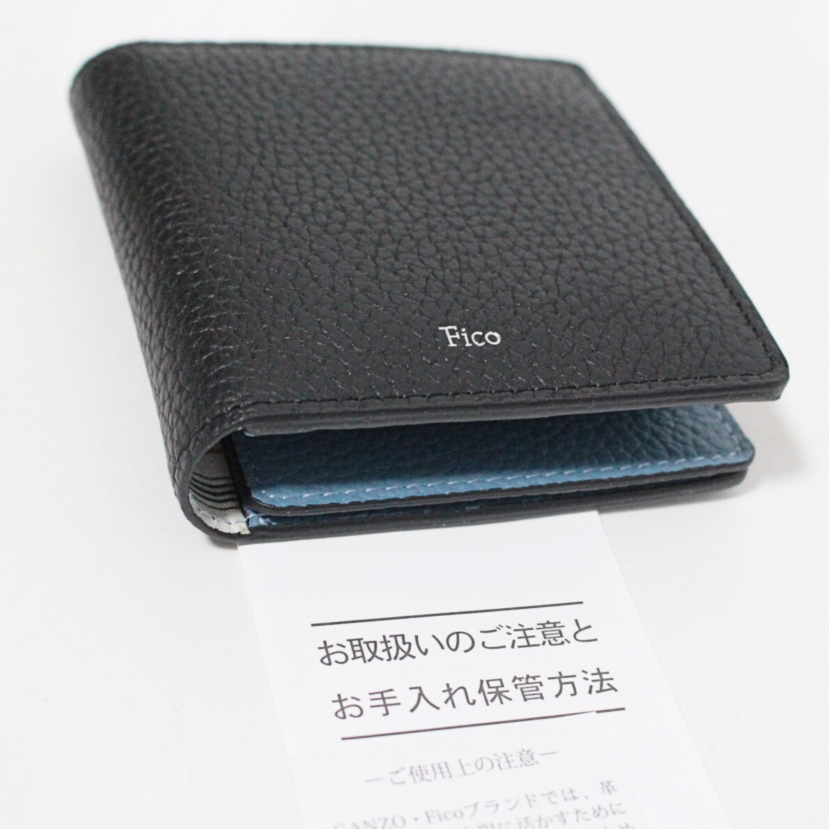 新品 フィーコ ファッチェ シュリンクレザー 小銭入れ付 マネークリップ 二つ折り財布 黒　Ｋ4230_画像9