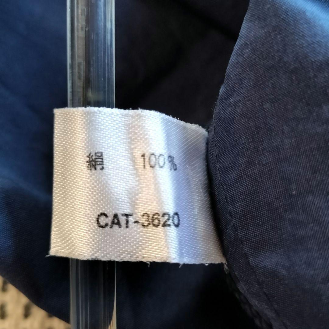 シルク100%シャツ　絹　SILK　半袖　ポロシャツ　プルオーバー　フリーサイズ　ネイビー　紺色　メンズ　敏感肌