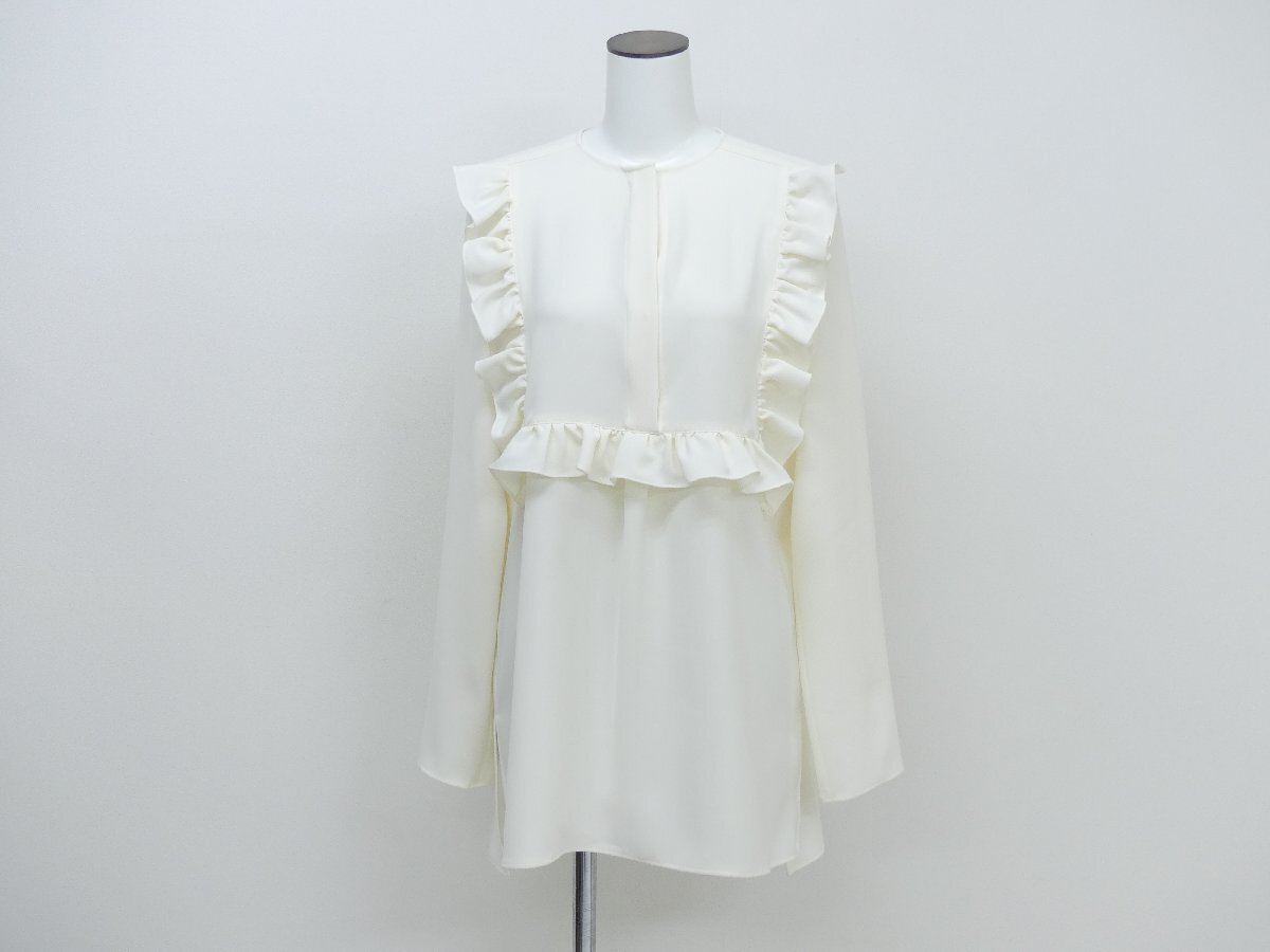 YOKO CHAN ヨーコチャン ロングスリーブバックタイフリルトリムブラウス F ホワイト ポリエステル '24年商品 YCB-424-448