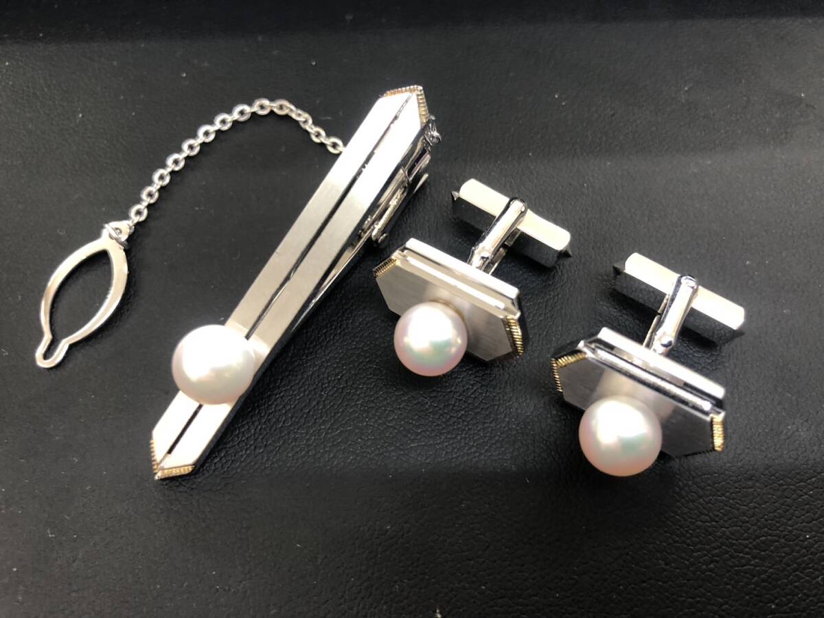 TM0414②】OAK Sv850刻印 パール?付 ネクタイピン カフス TM0414②】OAK Sv850刻印 パール?付 ネクタイピン カフス
