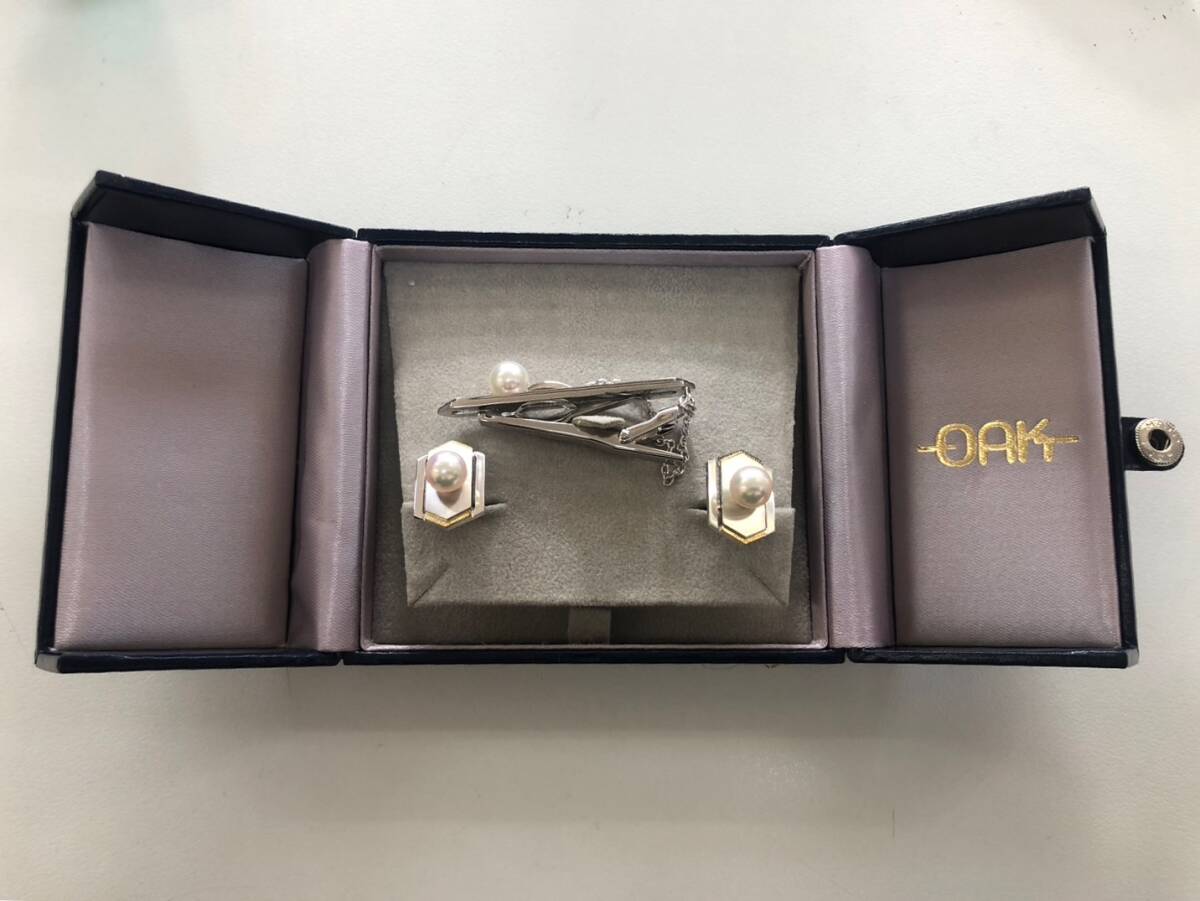 TM0414②】OAK Sv850刻印 パール?付 ネクタイピン カフス TM0414②】OAK Sv850刻印 パール?付 ネクタイピン カフス
