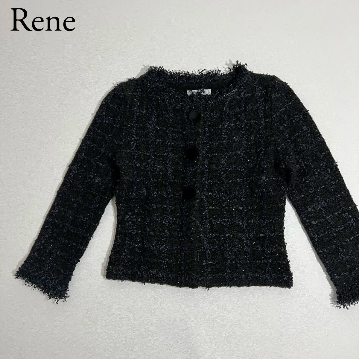 美品 Rene ルネ ツイードジャケット ノーカラージャケット 美品 Rene ルネ ツイードジャケット ノーカラージャケット