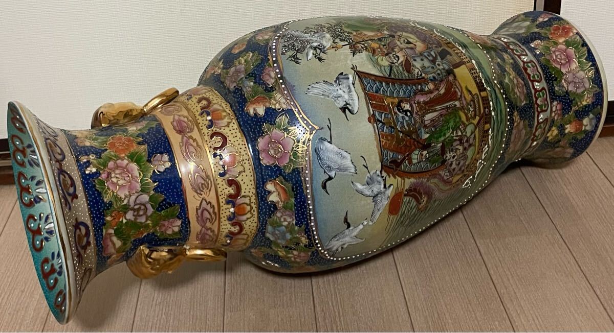 薩摩焼 武士風水図 群飛鴎図 61cm 大花瓶 大壺 U233(薩摩)|売買 薩摩焼 武士風水図 群飛鴎図 61cm 大花瓶 大壺 U233(薩摩)|売買